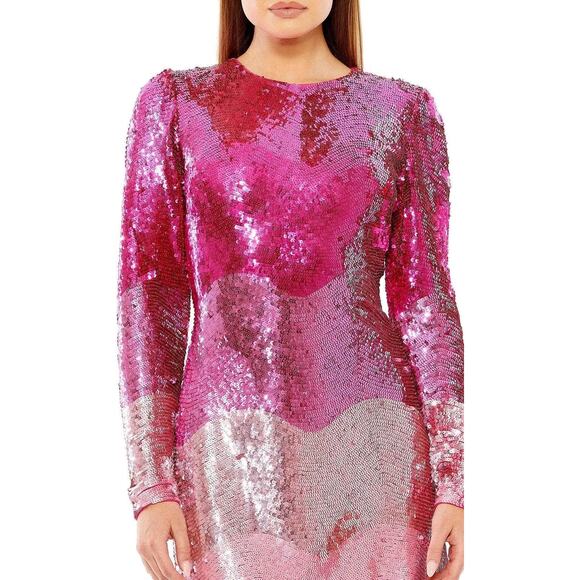 MAC DUGGAL 10029 Pink Ombre Sequin Long Sleeve Mini Dress Size Small NWT - Picture 4 of 16